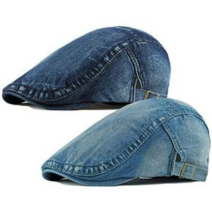 2 Pack Mens Denim Cotton Newsboy Cap Ivy Gatsby Driving Cabbie Hats